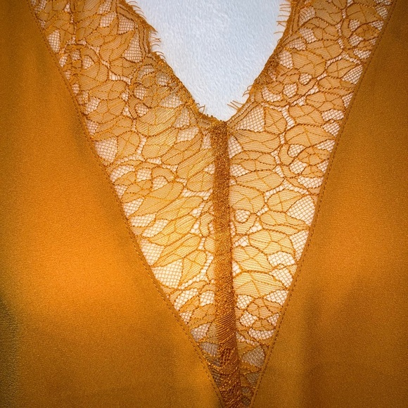 Express Mustard Lace Accent Blouse - Picture 3 of 5